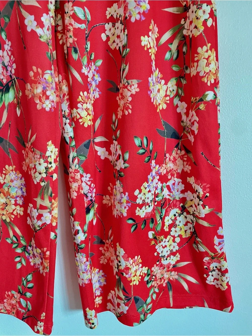 Zara Floral Wide Leg Pants Red Boho Summer Vacation High Rise Pants Size S EUC